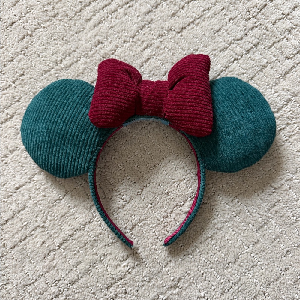Holiday Dark Green and Burgundy Minnie Mouse Ears Headband